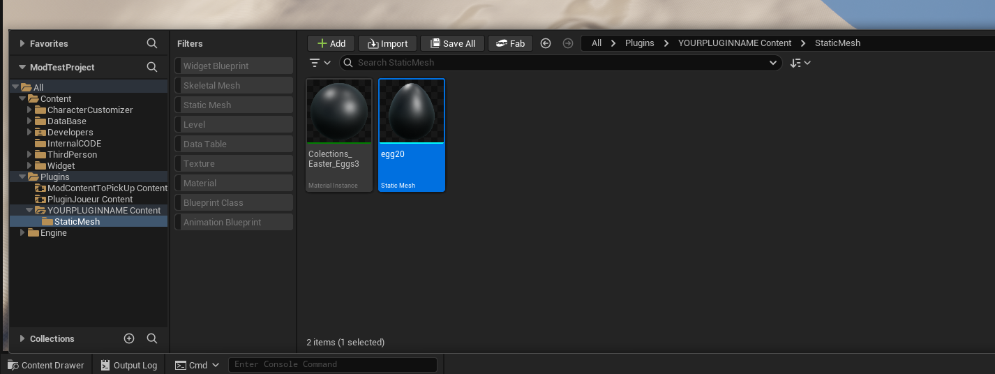 My static mesh and my material